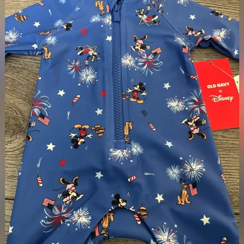 Old Navy Blue Disney Mickey & Minnie Fireworks Swim Romper